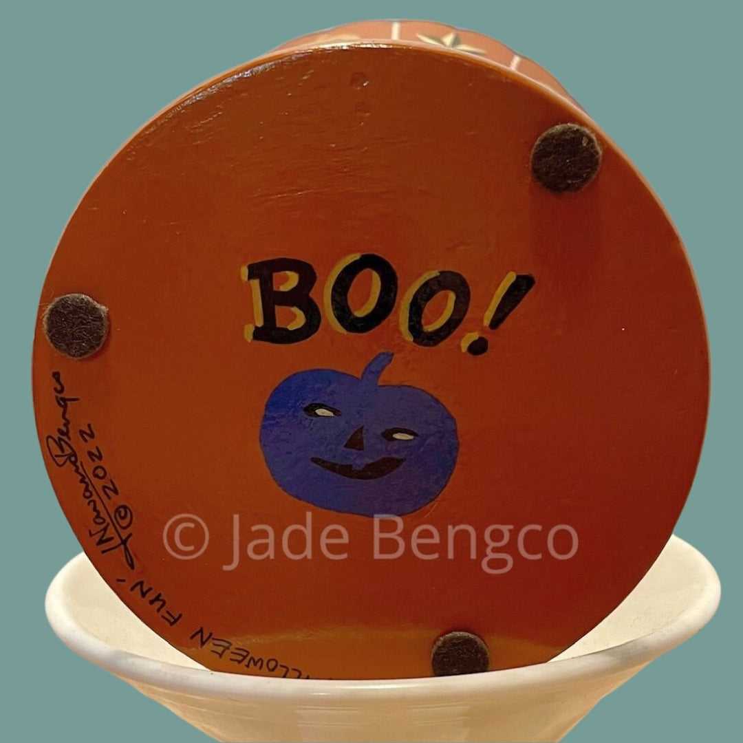 HALLOWEEN FUN Painted Vintage Wood Footed Candy Dish OOAK