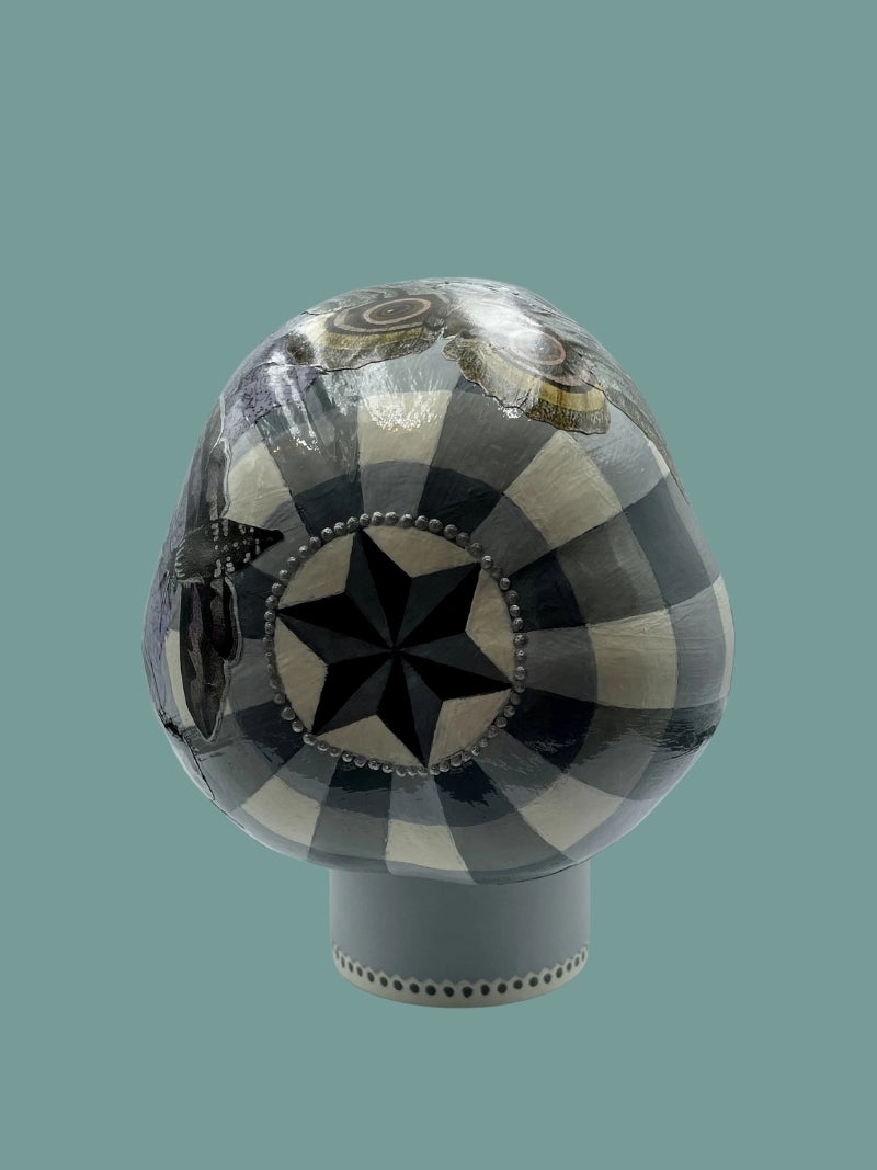 LADY MOTH'S HALLOWEEN Hand-painted Dried Gourd with Decoupaged Assorted Moths, Vampire Vampiress