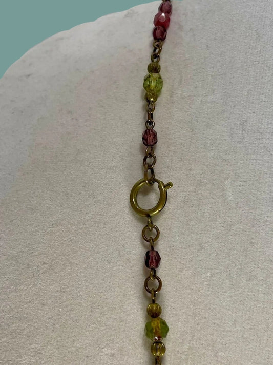 OOAK Artisan Necklace Vintage Miriam Haskell Elements, Faceted Glass Beads with Glass Lampwork Drop