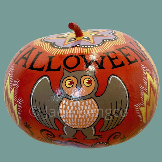 HAPPY HALLOWEEN Painted Dried Gourd OOAK