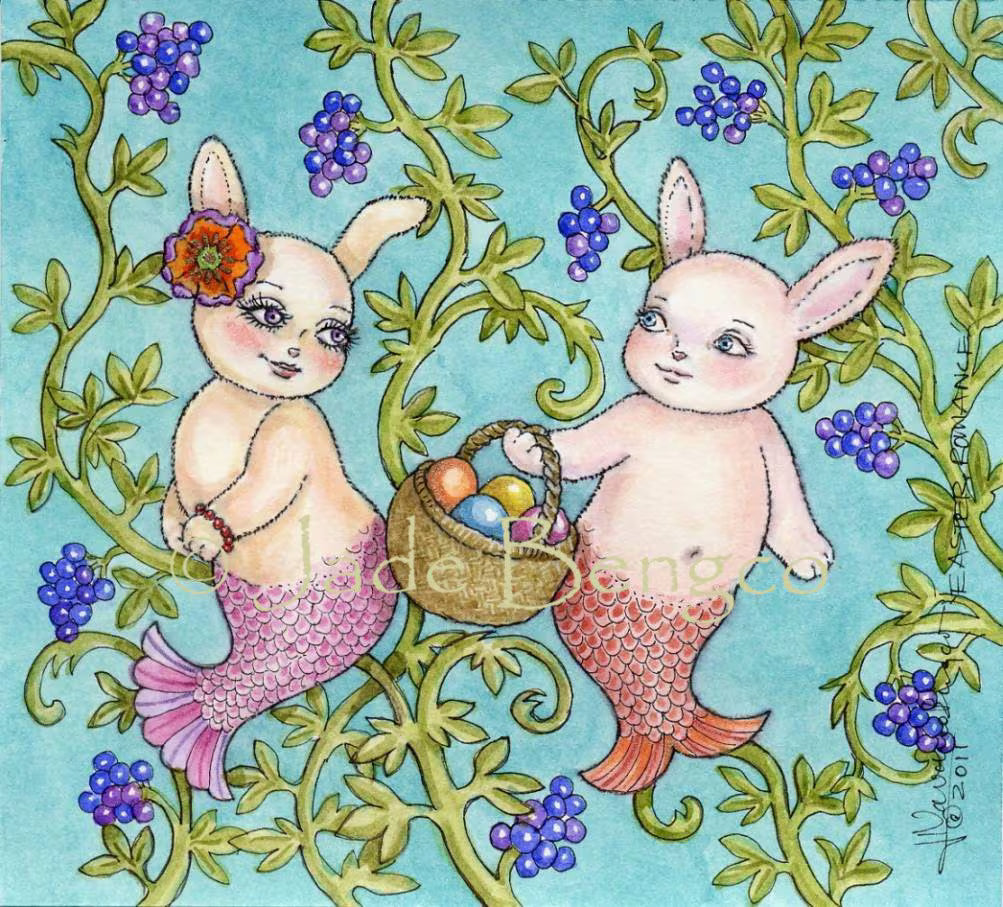 EASTER ROMANCE Mermaid Rabbits Undersea Eggs