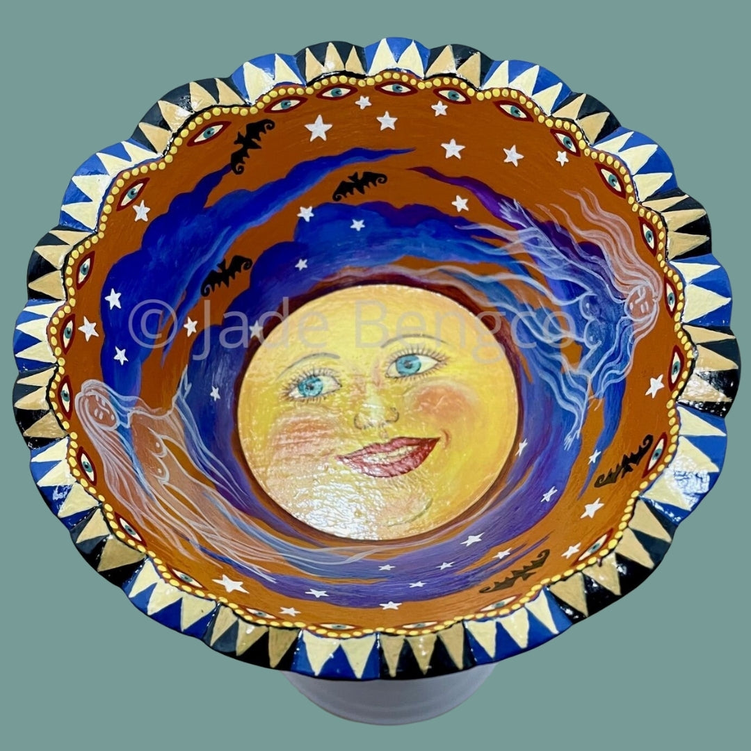 HALLOWEEN FUN Painted Vintage Wood Footed Candy Dish OOAK