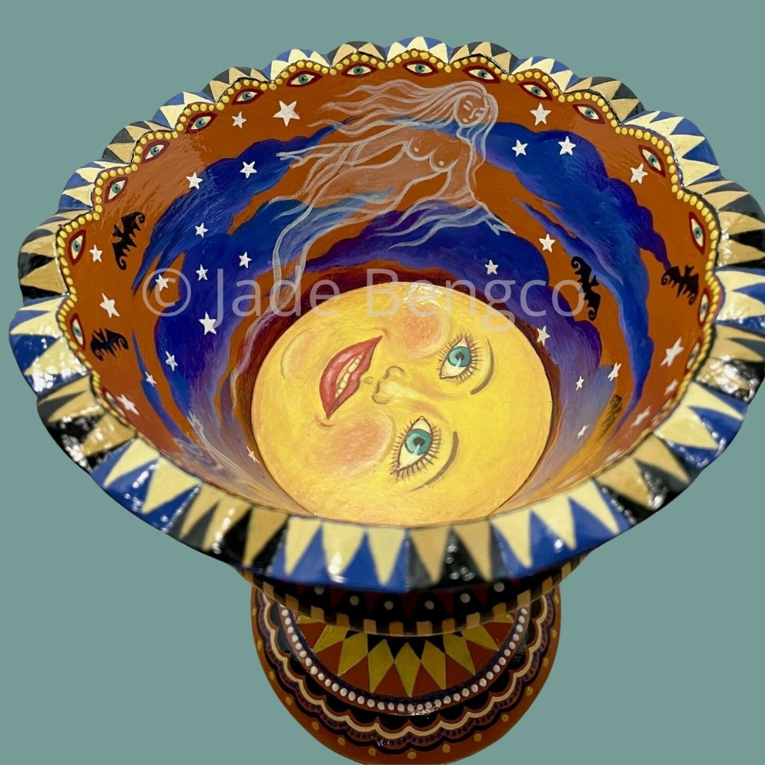 HALLOWEEN FUN Painted Vintage Wood Footed Candy Dish OOAK