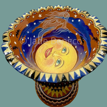 HALLOWEEN FUN Painted Vintage Wood Footed Candy Dish OOAK