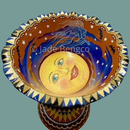 HALLOWEEN FUN Painted Vintage Wood Footed Candy Dish OOAK