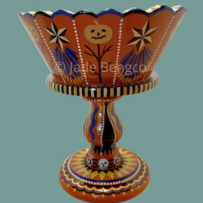 HALLOWEEN FUN Painted Vintage Wood Footed Candy Dish OOAK