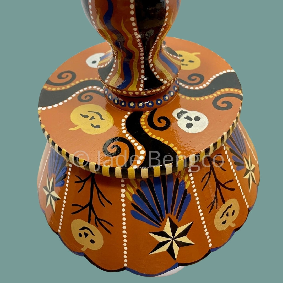 HALLOWEEN FUN Painted Vintage Wood Footed Candy Dish OOAK