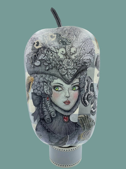 LADY MOTH'S HALLOWEEN Hand-painted Dried Gourd with Decoupaged Assorted Moths, Vampire Vampiress