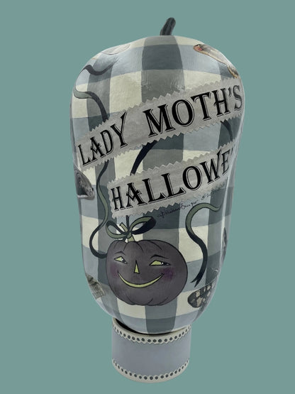 LADY MOTH'S HALLOWEEN Hand-painted Dried Gourd with Decoupaged Assorted Moths, Vampire Vampiress