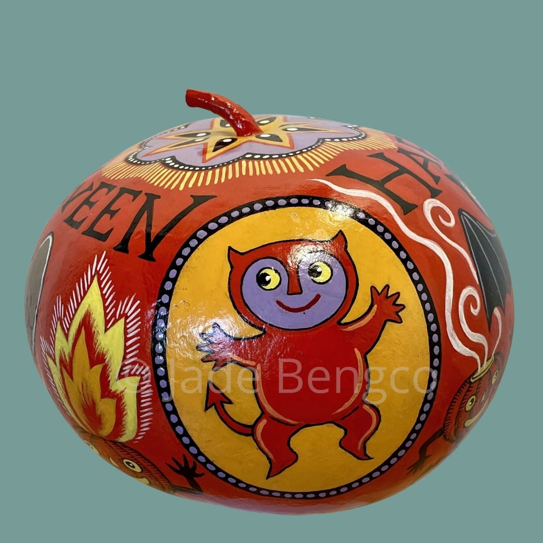 HAPPY HALLOWEEN Painted Dried Gourd OOAK