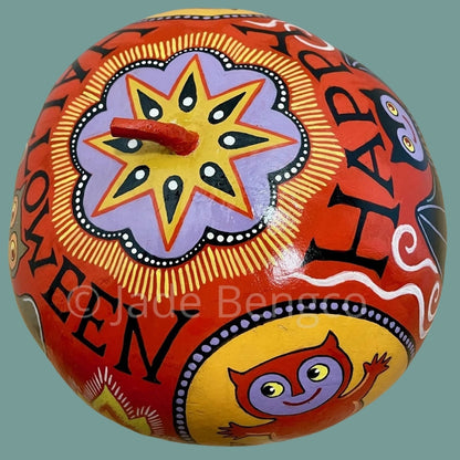 HAPPY HALLOWEEN Painted Dried Gourd OOAK