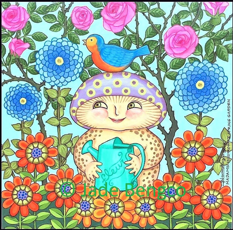 MADAME MUSHROOM'S Spring GARDEN flowers robin