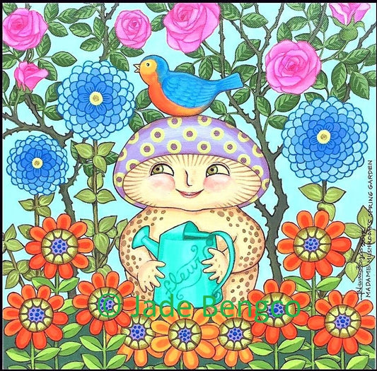 MADAME MUSHROOM'S Spring GARDEN flowers robin