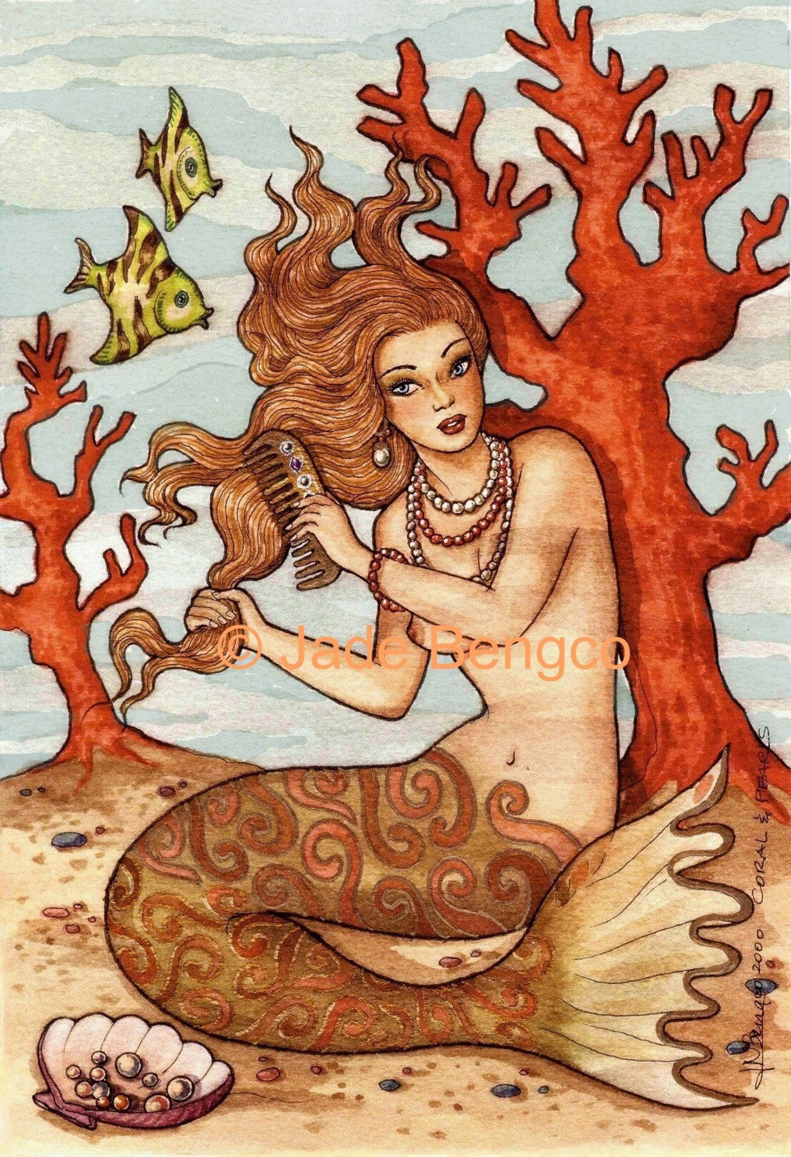 CORAL AND PEARLS Mermaid, Red Coral, Pearls